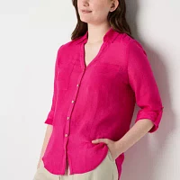 by&by Juniors Womens 3/4 Sleeve Regular Fit Button-Down Shirt