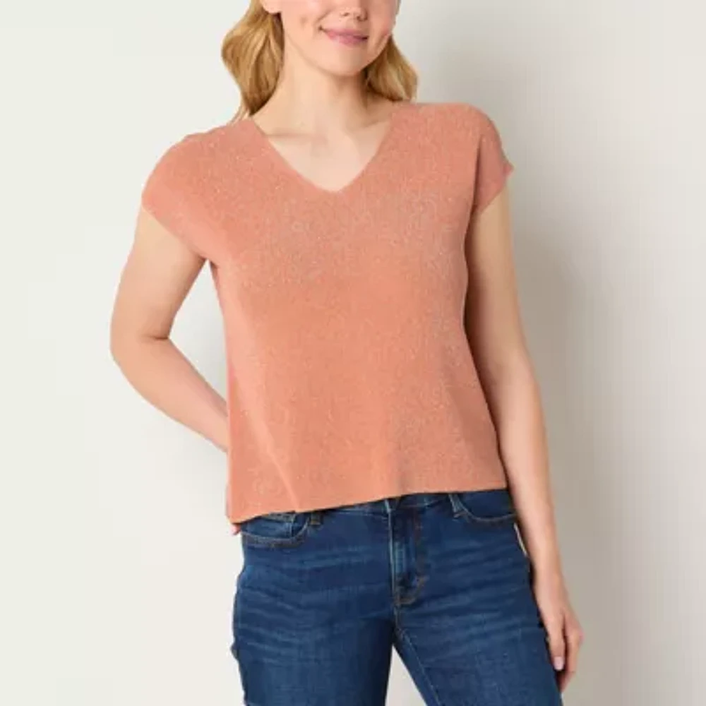 Sam And Jess Womens V Neck Short Sleeve Pullover Sweater