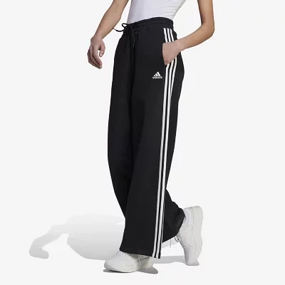 adidas Essentials 3 Stripe Fleece Wide Leg Pant