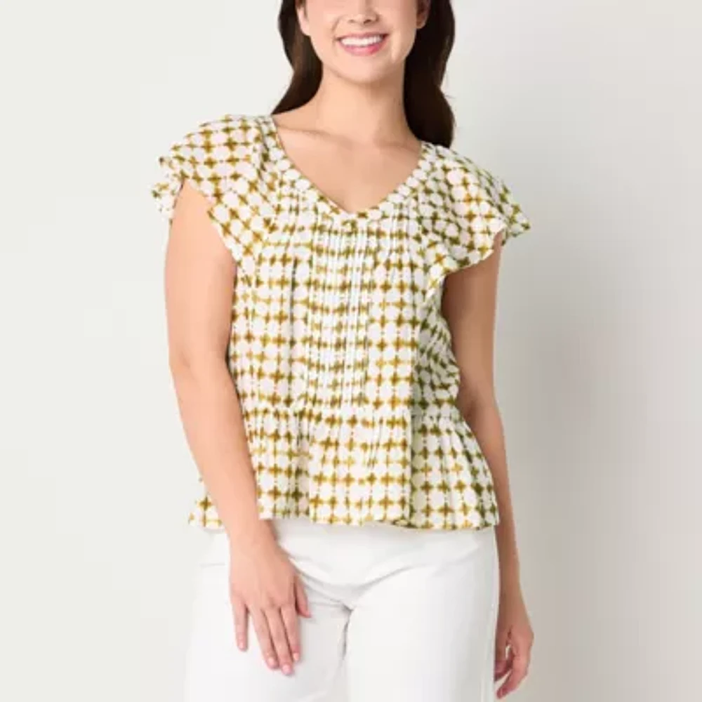 a.n.a Womens V Neck Short Sleeve Blouse