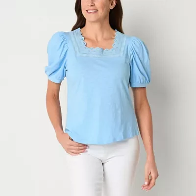 St. John's Bay Womens Square Neck Short Sleeve Blouse