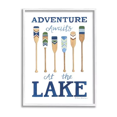 Stupell Industries Adventure Awaits At Lake Oars Phrase Framed Print