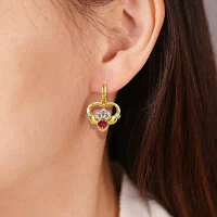 Heart-Shaped Lab-Created Ruby and Diamond-Accent Claddagh Earrings