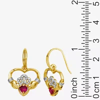 Heart-Shaped Lab-Created Ruby and Diamond-Accent Claddagh Earrings