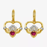 Heart-Shaped Lab-Created Ruby and Diamond-Accent Claddagh Earrings