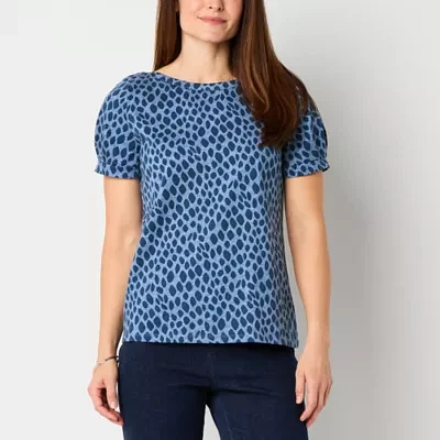 Liz Claiborne Womens Boat Neck Short Sleeve T-Shirt