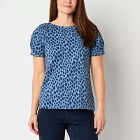 Liz Claiborne Womens Boat Neck Short Sleeve T-Shirt