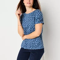 Liz Claiborne Womens Boat Neck Short Sleeve T-Shirt