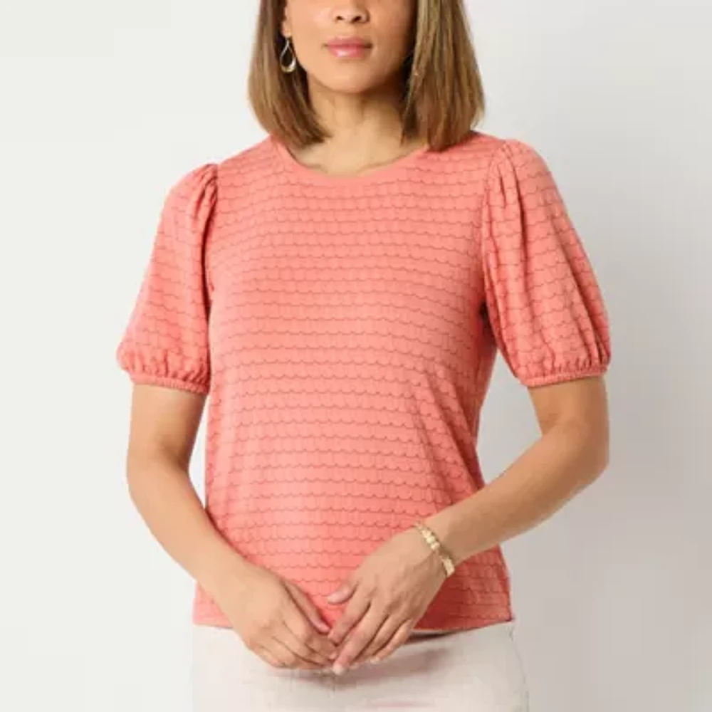 Liz Claiborne Womens Crew Neck Short Sleeve Blouse