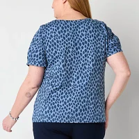 Liz Claiborne Plus Womens Boat Neck Short Sleeve Blouse