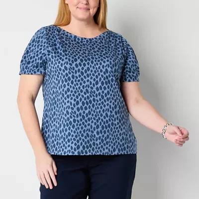 Liz Claiborne Plus Womens Boat Neck Short Sleeve Blouse
