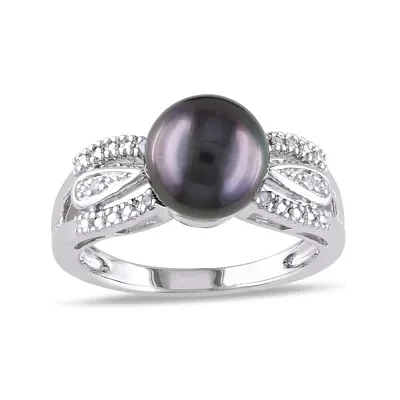 Genuine Black Tahitian Pearl & Diamond Accent Sterling Silver Ring