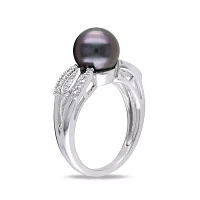 Genuine Black Tahitian Pearl & Diamond Accent Sterling Silver Ring