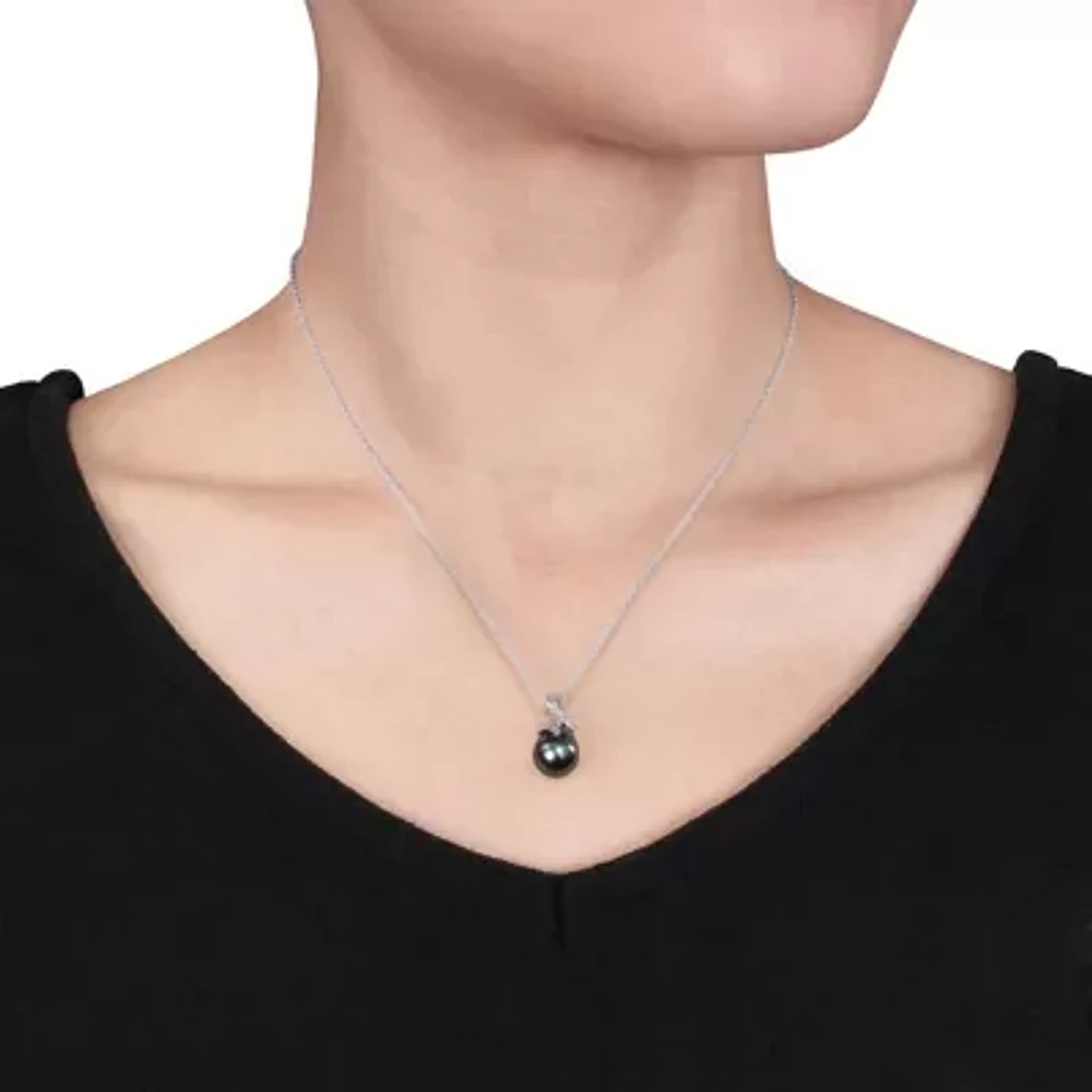 Black Tahitian Pearl & Diamond Accent Sterling Silver Pendant