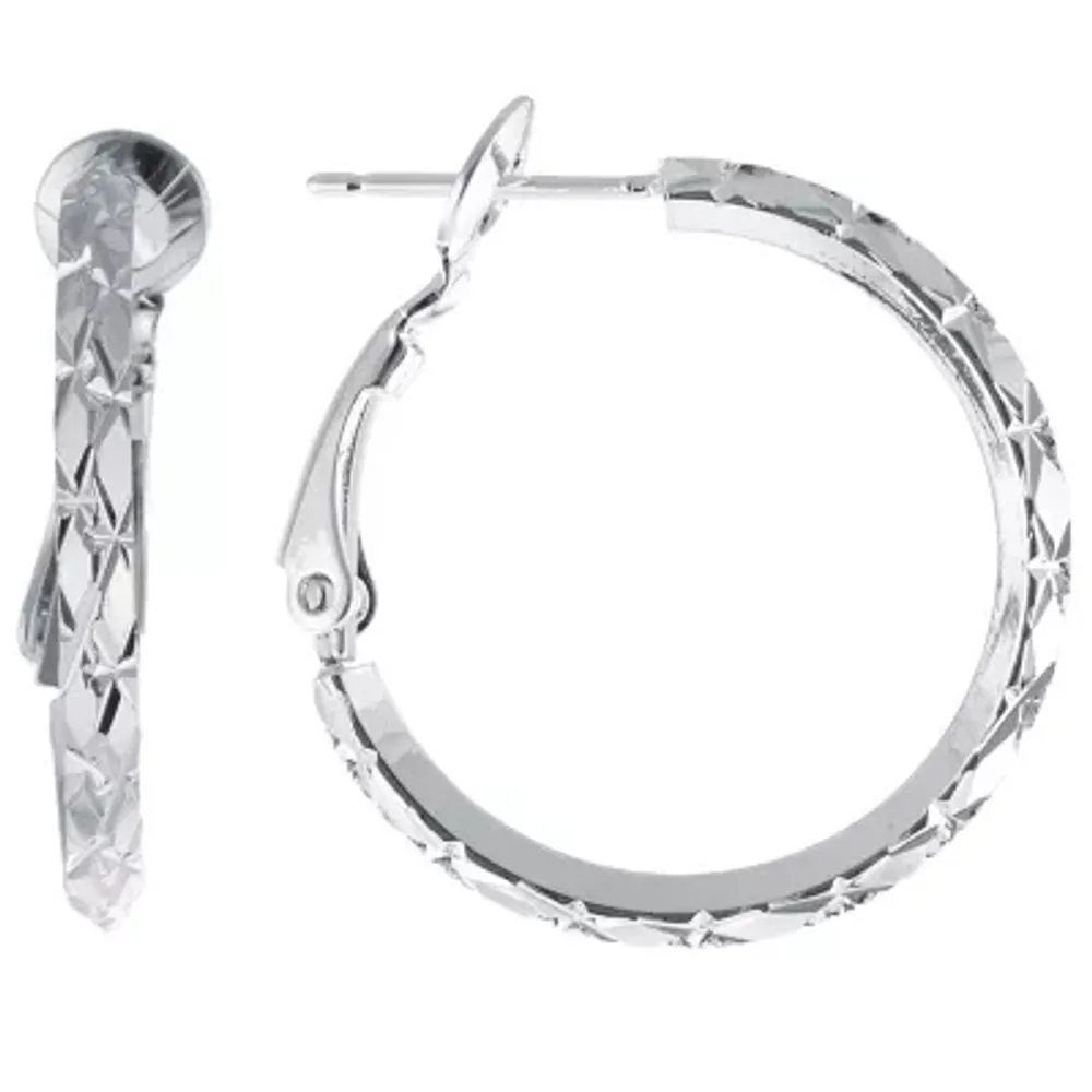 Silver Reflections Pure Silver Over Brass Hoop Earrings