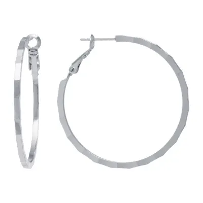 Silver Reflections Pure Silver Over Brass Hoop Earrings