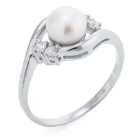 Silver Treasures Cultured Freshwater Pearl Cubic Zirconia Sterling Bypass  Delicate Promise Ring