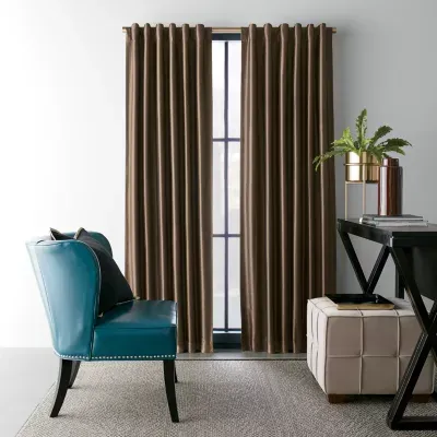 Loom + Forge Mason Textured Overlay Energy Saving 100% Blackout Rod Pocket Back Tab Single Curtain Panel