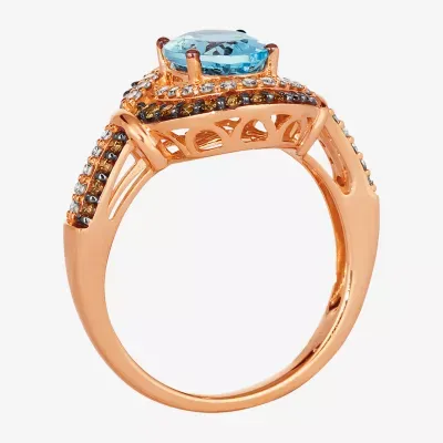 Le Vian Grand Sample Sale® Ring featuring 1 1/2 cts. Sea Blue Aquamarine® 1/3 cts. Chocolate Diamonds® 1/4 cts. Nude Diamonds™ set in 14K Strawberry Gold®