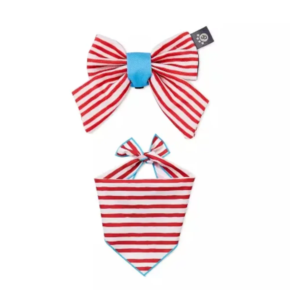 Paw & Tail Striped Dog Bandana Bow Set