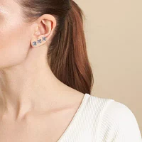 Silver Treasures Womens Cubic Zirconia Sterling Silver 3 Pair Earring Set