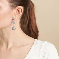 Sparkle Allure Crystal Graduated Pave Ball Silver Plated Drop Earrings