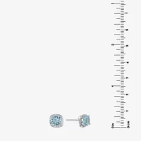 Silver Treasures Blue Crystal Halo Sterling Silver Stud Earrings