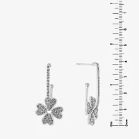 Sparkle Allure Crystal Pure Silver Over Brass Clover Drop Earrings