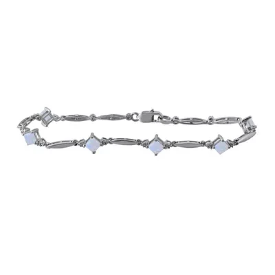 Lab-Created Opal and Diamond-Accent Sterling Silver Bracelet