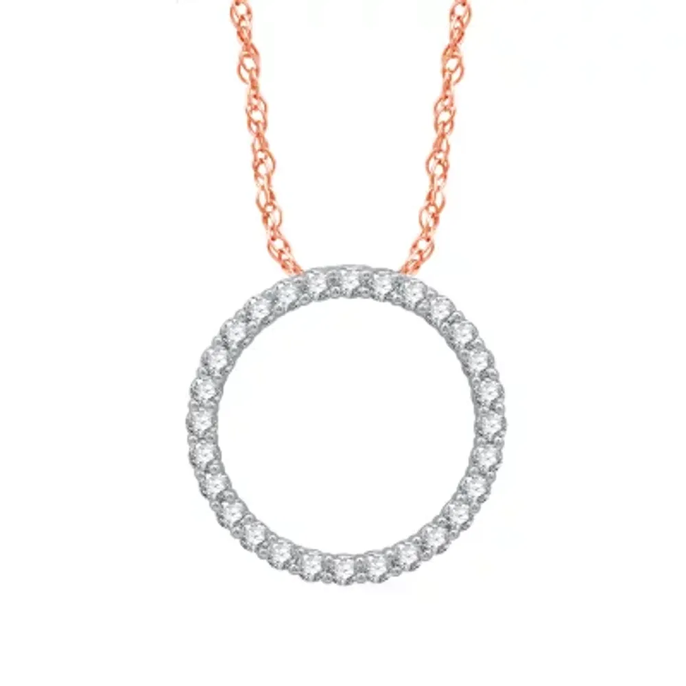 (H-I / I1) Womens 1/2 CT. T.W. Lab Grown White Diamond 10K Rose Gold Circle Pendant Necklaces
