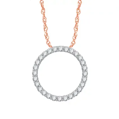 (H-I / I1) Womens 1/2 CT. T.W. Lab Grown White Diamond 10K Rose Gold Circle Pendant Necklaces