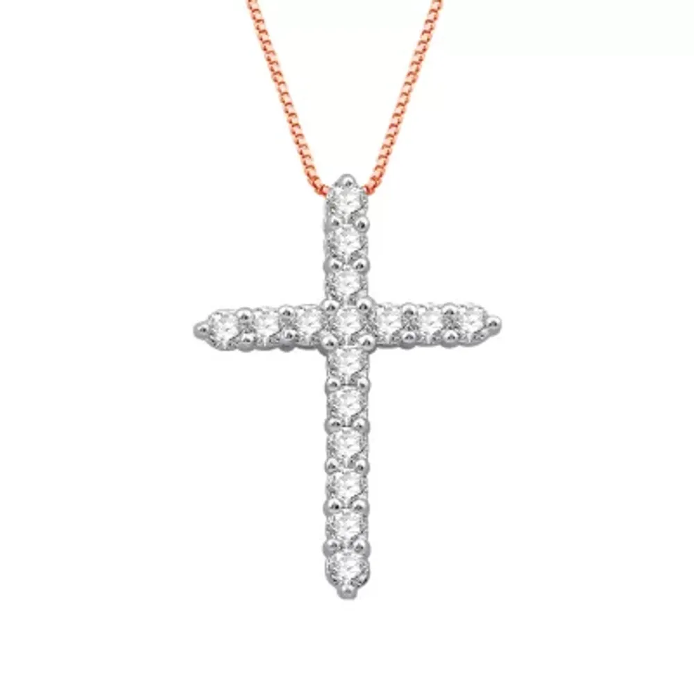 (H-I / I1) Womens 1/2 CT. T.W. Lab Grown White Diamond 10K White, Yellow, or Rose Gold Cross Pendant Necklace