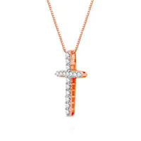 (H-I / I1) Womens 1/2 CT. T.W. Lab Grown White Diamond 10K Rose Gold Cross Pendant Necklace