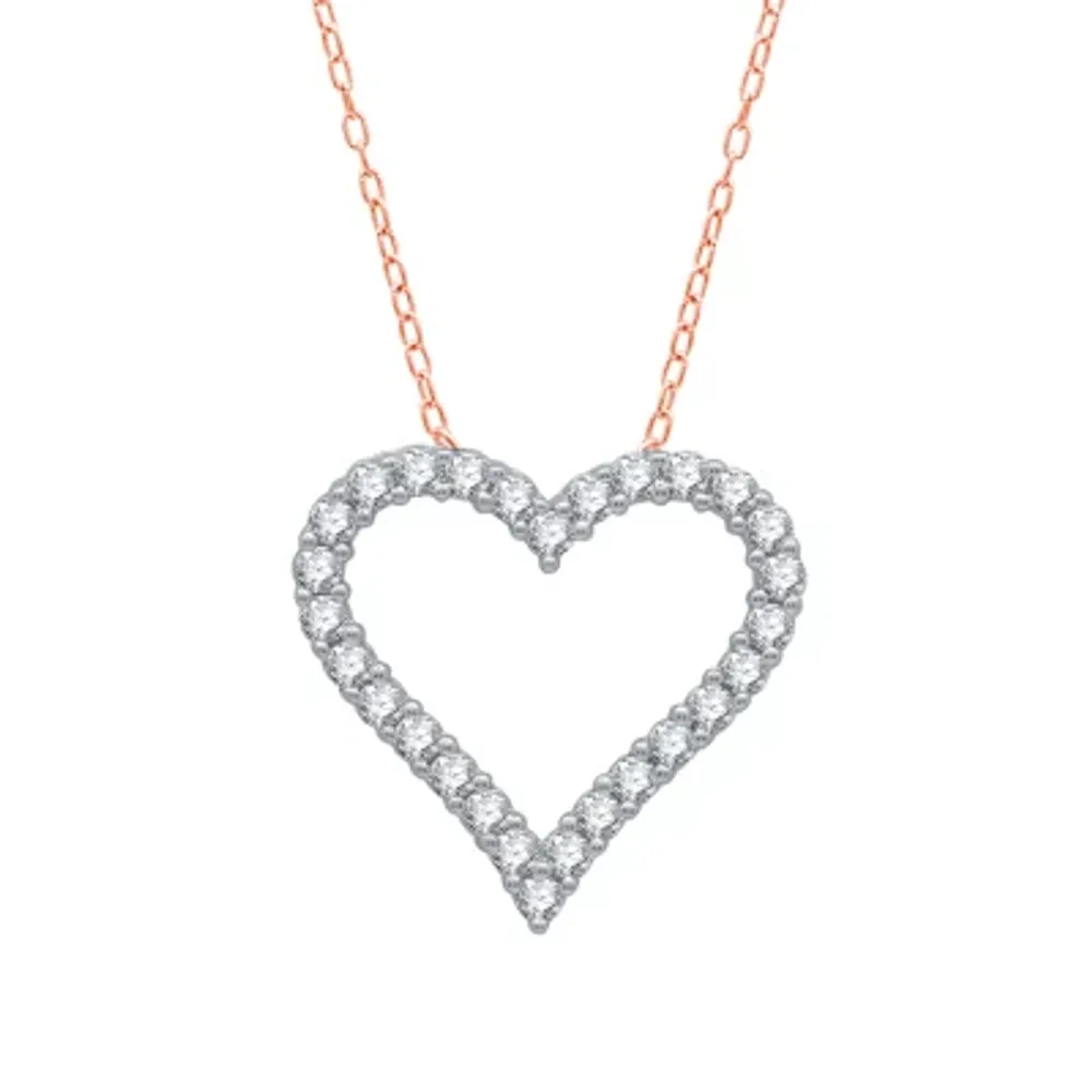 (H-I / I1) Womens 1/2 CT. T.W. Lab Grown White Diamond 10K Rose Gold Heart Pendant Necklaces