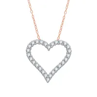 (H-I / I1) Womens 1/2 CT. T.W. Lab Grown White Diamond 10K Rose Gold Heart Pendant Necklace