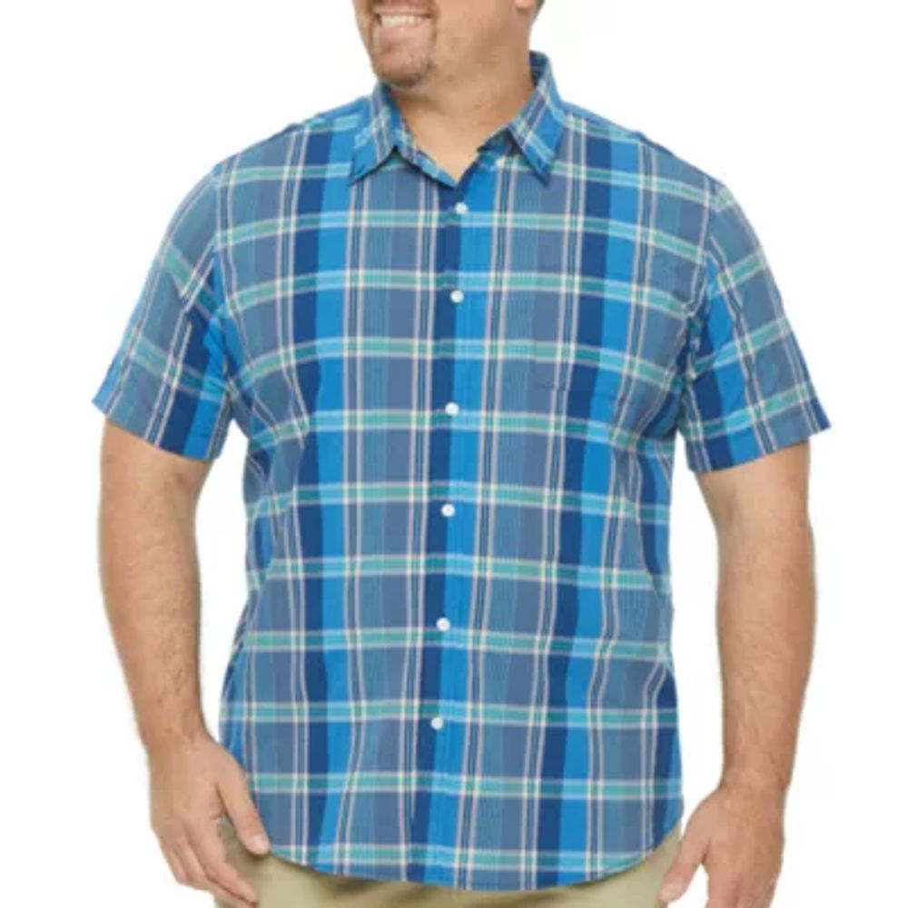 St. John's Bay Big and Tall Mens Classic Fit Short Sleeve Plaid Button-Down Shirt