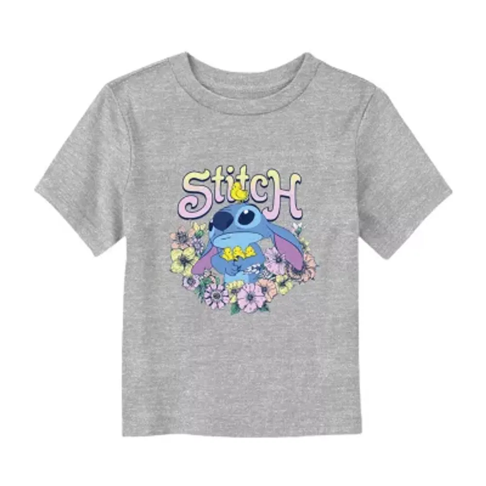 Disney Collection Toddler Girls Crew Neck Short Sleeve Stitch Graphic T-Shirt
