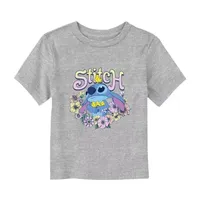 Disney Collection Toddler Girls Crew Neck Short Sleeve Stitch Graphic T-Shirt