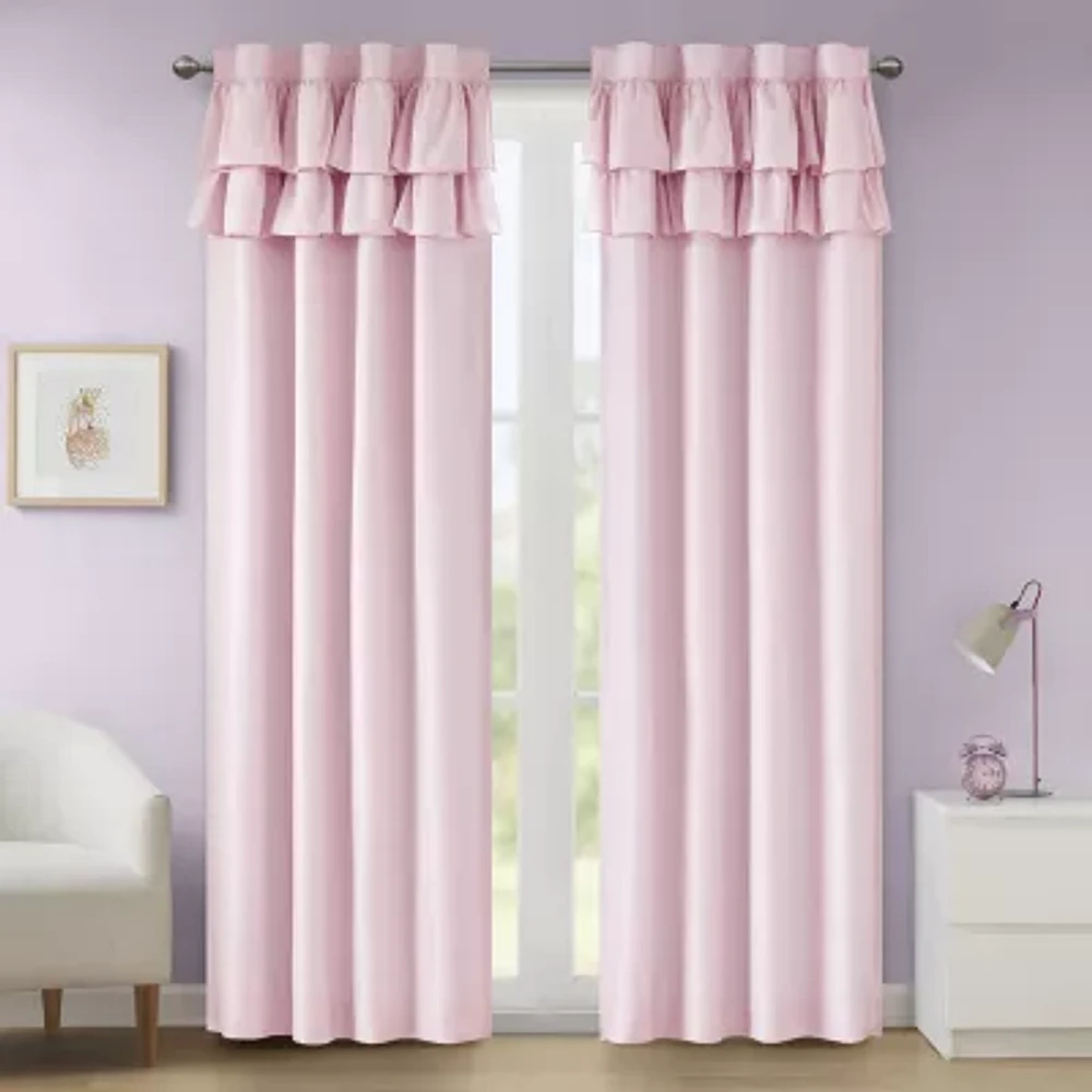 INK+IVY Kids Angie Ruffle Rod Pocket Back Tab 100% Blackout Single Curtain Panel