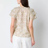 Frye and Co. Womens Split Tie Neck Short Sleeve Blouse