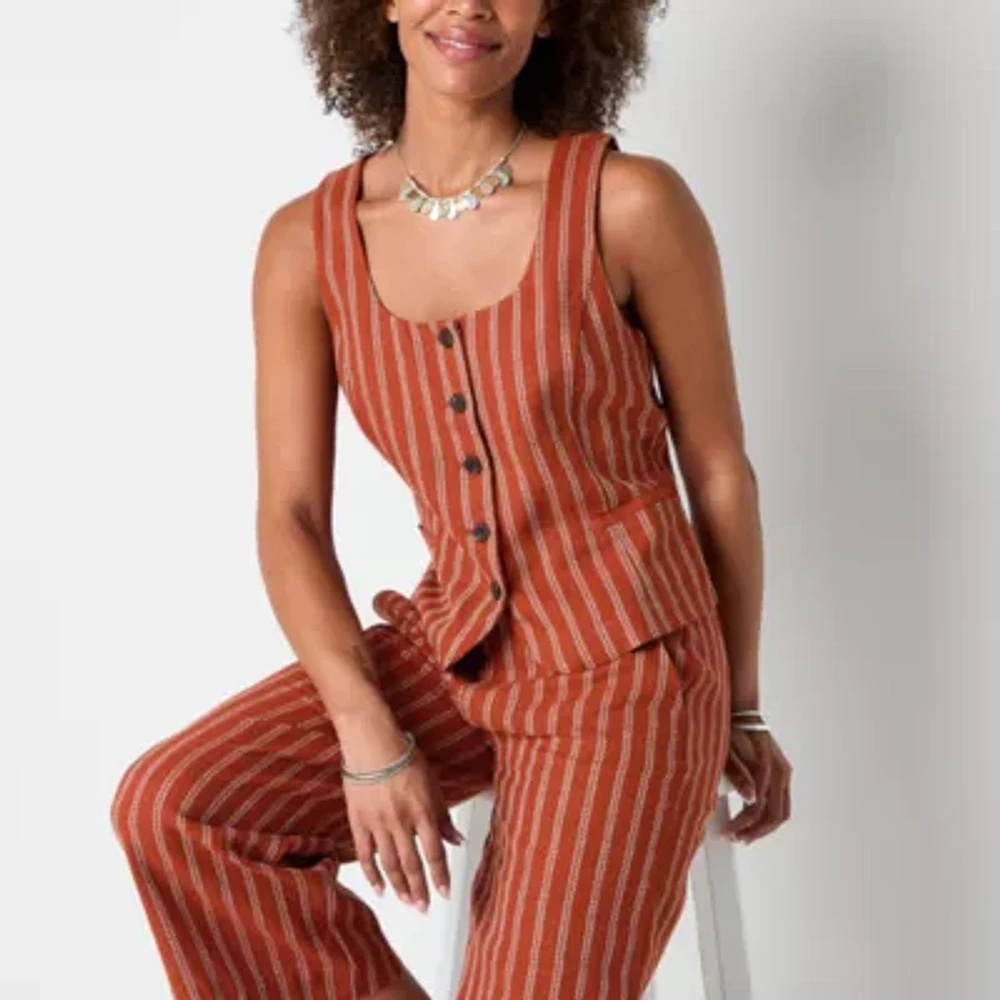 a.n.a Button Front Linen Blend Womens Vest