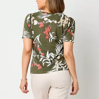 Liz Claiborne Womens Square Neck Short Sleeve Blouse