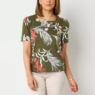 Liz Claiborne Womens Square Neck Short Sleeve Blouse