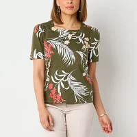 Liz Claiborne Womens Square Neck Short Sleeve Blouse