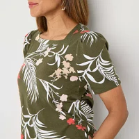 Liz Claiborne Womens Square Neck Short Sleeve Blouse