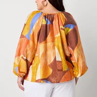 Worthington Plus Womens Long Sleeve Relaxed Fit Button-Down Shirt