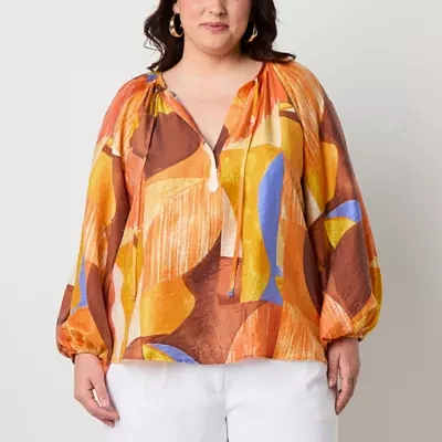 Worthington Plus Womens Long Sleeve Relaxed Fit Button-Down Shirt