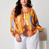 Worthington Plus Womens Long Sleeve Relaxed Fit Button-Down Shirt