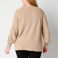 Liz Claiborne Plus Womens Long Sleeve Open Front Cardigan