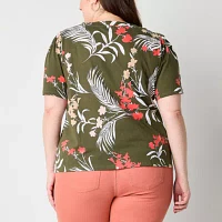 Liz Claiborne Plus Womens Square Neck Short Sleeve Blouse